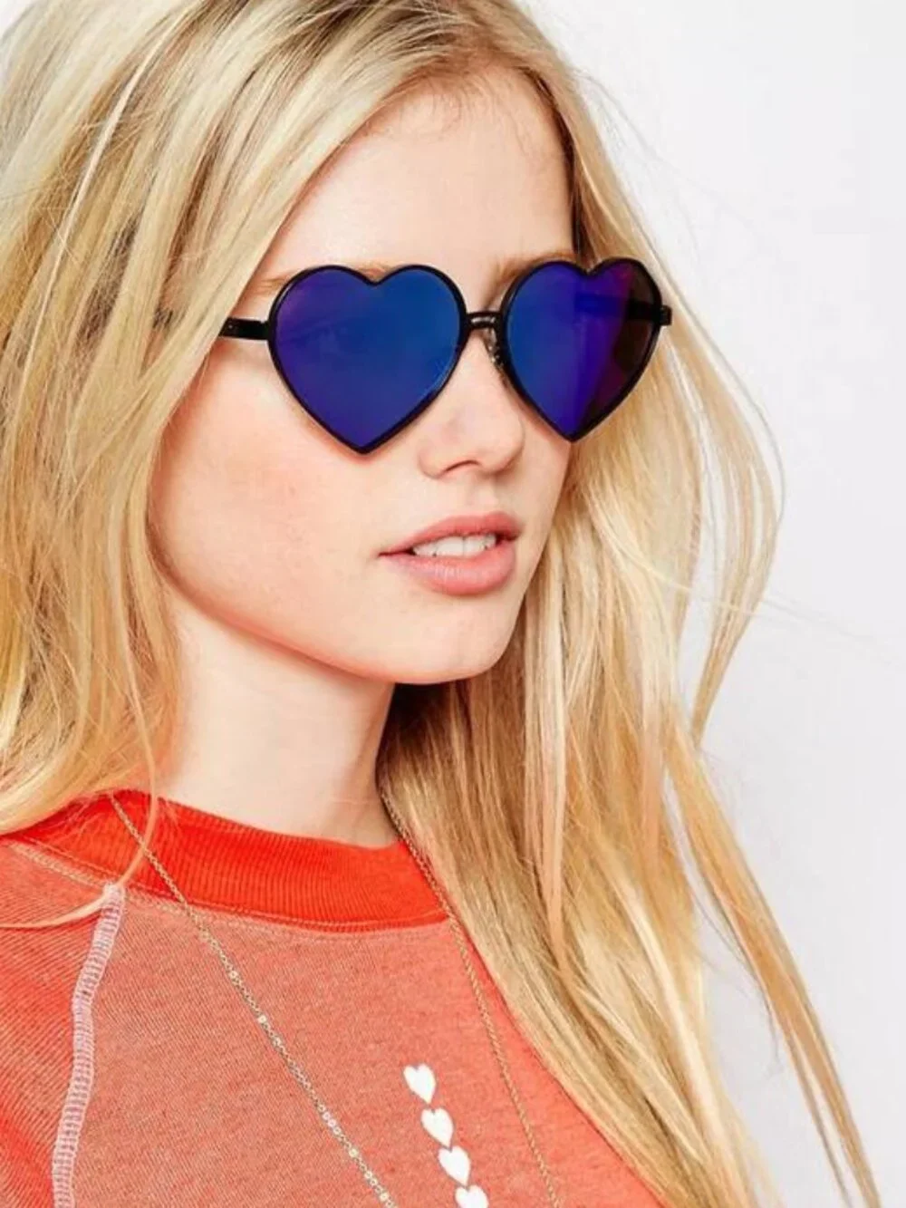 NEW Wildfox Lolita Heart Shaped Sunglasses Black Frames Blue Mirrored Lenses